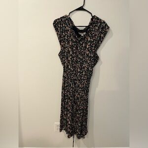 Plus Size LOFT Pink and Green Floral cinch Waist A-Line Dress - Size 20